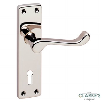 Victorian Scroll Lock Door Handle Pair Polished Nickel