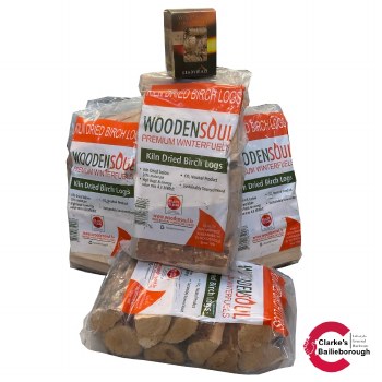 Kiln Dried Birch Logs Pack of 4 + Free Wood Wool Firelighters