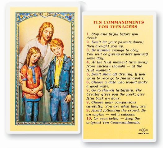 10 COMMANDMENTS TEENAGER LAMINATED PRAYER CARD