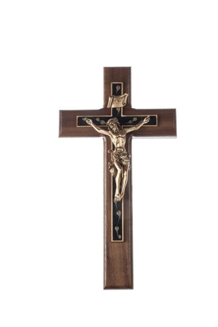 WALNUT CROSS WITH GOLDEN FLORAL
