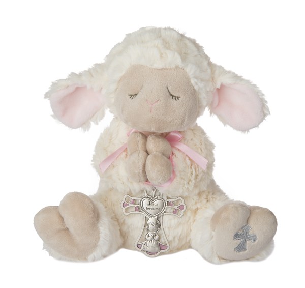 13&quot; LAMB WITH PINK CRIB MEDAL