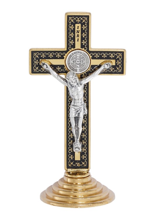 GOLD &amp; BLACK 3.5" STANDING CRUCIFIX
