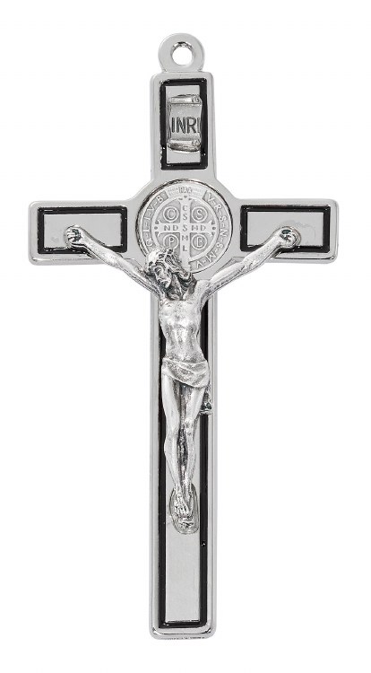 SILVER OX WITH BLACK ST.BENEDICT 4.5'' CRUCIFIX