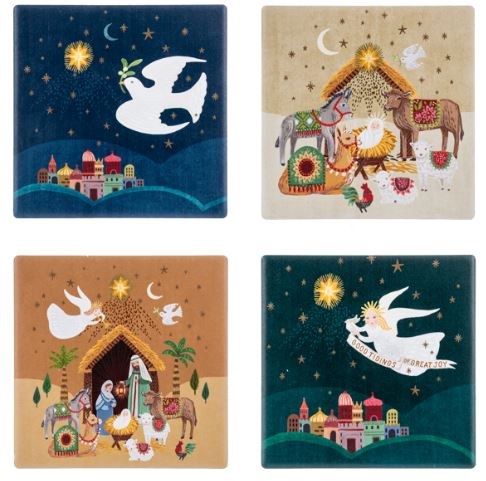 4 PC ASST CERAMIC COASTER SET