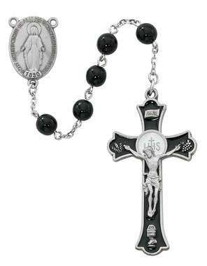 PEWTER BLACK GLASS ROSARY
