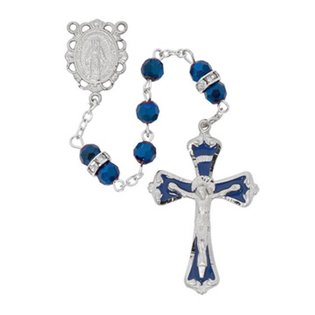 6MM METALLIC BLUE CRYSTAL ROSARY
