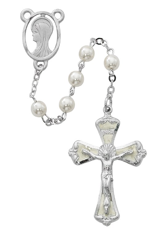 PEARL ROSARY WITH ENAMELED CRUCIFIX