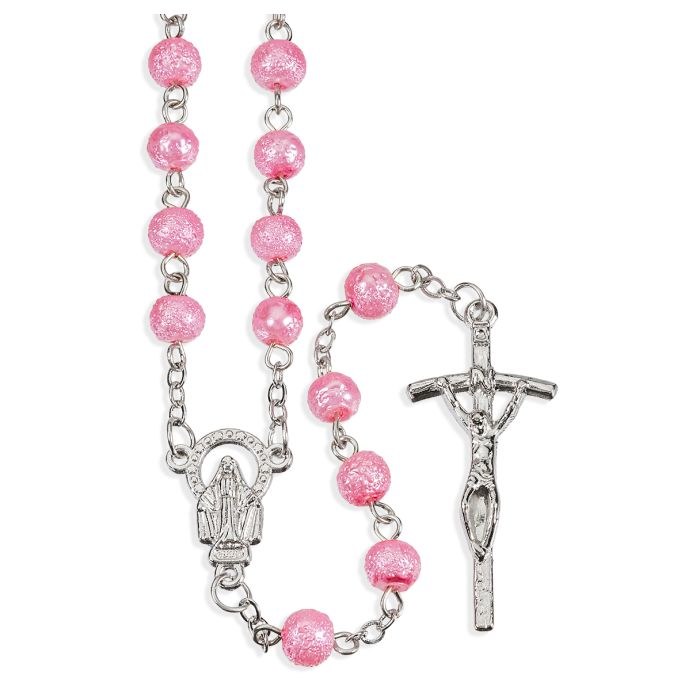 PINK HAMMERED BEAD ROSARY