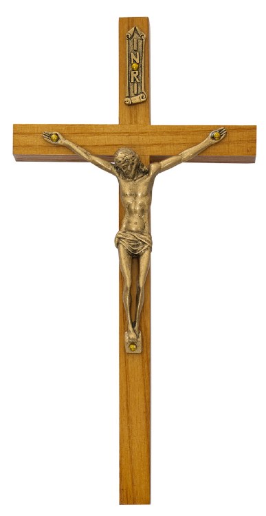 8'' WALNUT CRUCIFIX GOLD CORPUS