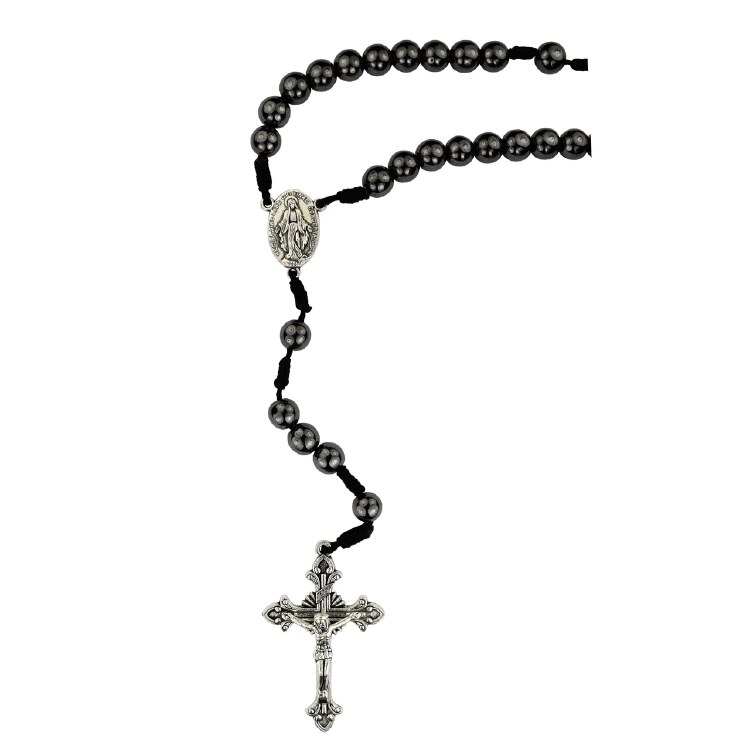 CORDED MIRACULOUS HEMATITE ROSARY