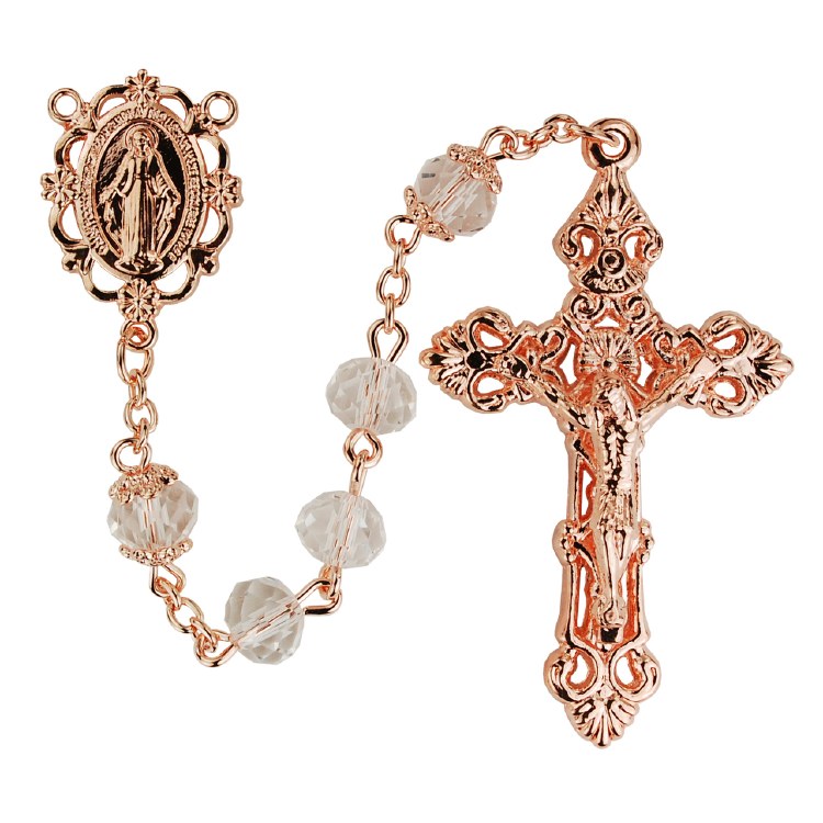 CRYSTAL ROSE GOLD ROSARY