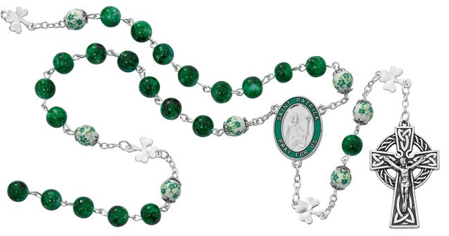 8MM GREEN MARBLE IRISH ROSARY