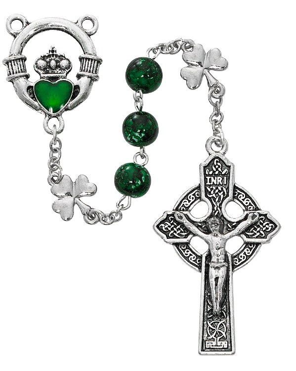 GREEN SHAMROCK CLADDAGH ROSARY