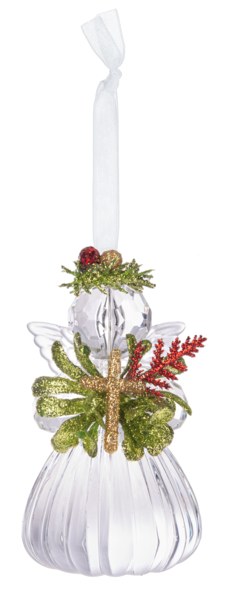 CRYSTAL ANGEL WITH CROSS AND MISTELTOE