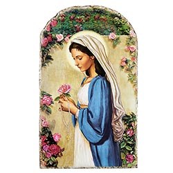 MADONNA OF ROSES ARCHED TILE PLAQUE