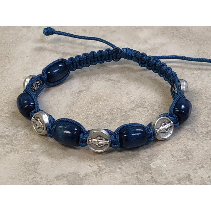 MIRACULOUS MEDAL BLUE WOOD BEAD BRACELET