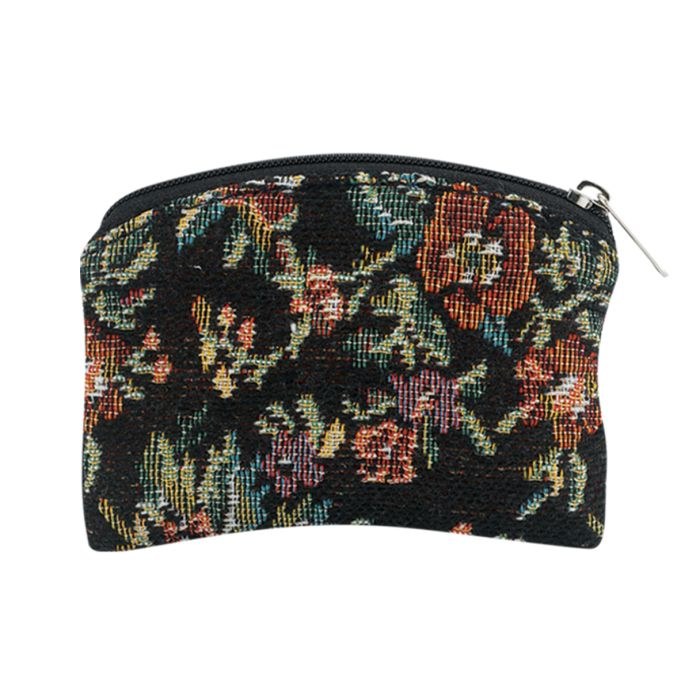 BLACK W/ FLOWER PATTERN ROSARY POUCH
