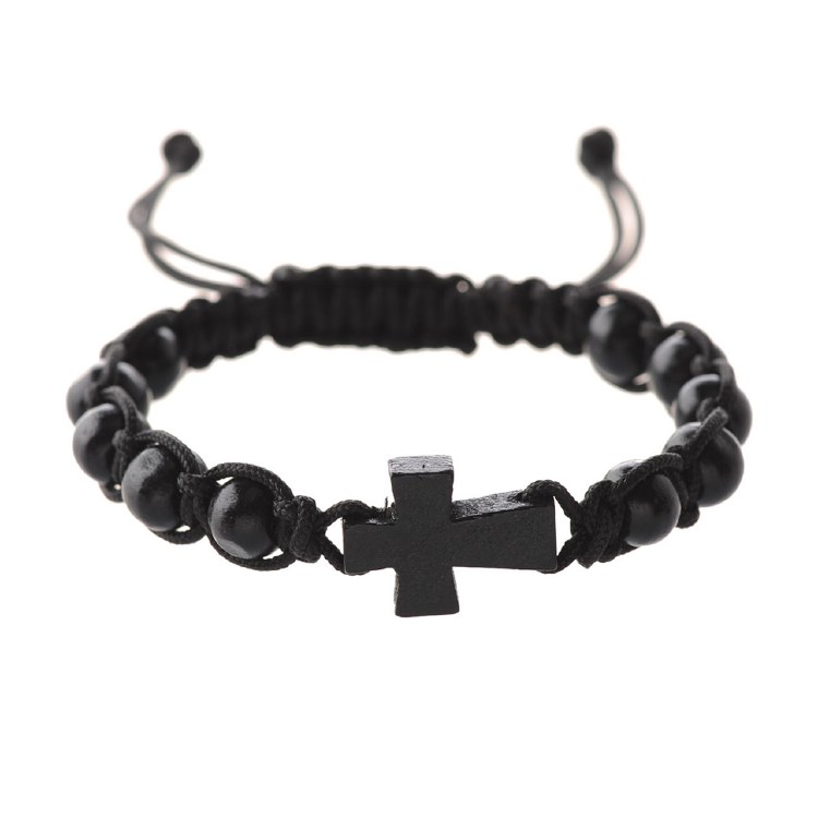 BLACK CORDED CROSS BRACELET