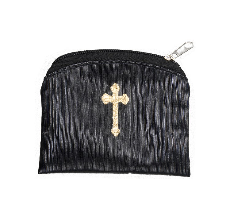 BLACK TEXTURED GOLD STAMPED ROSARY CASE