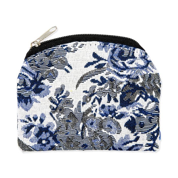 WHITE &amp; BLUE FLOWER BROCADE ROSARY POUCH