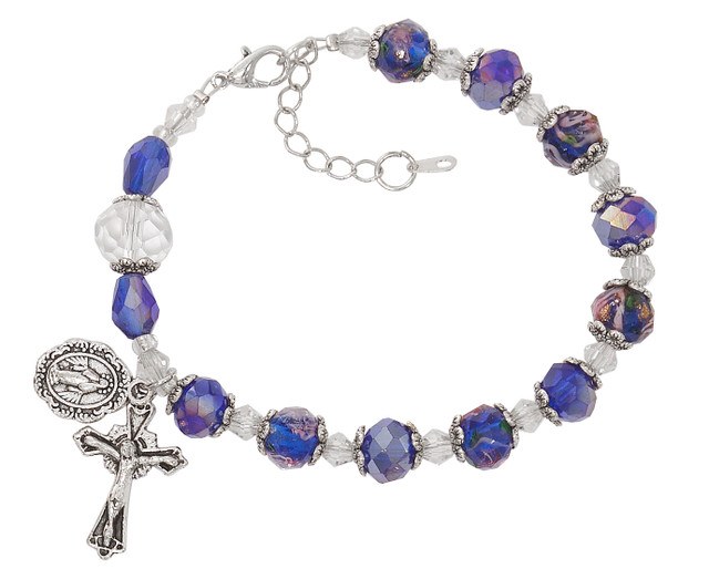 BLUE CRYSTAL FLOWER ROSARY BRACELET