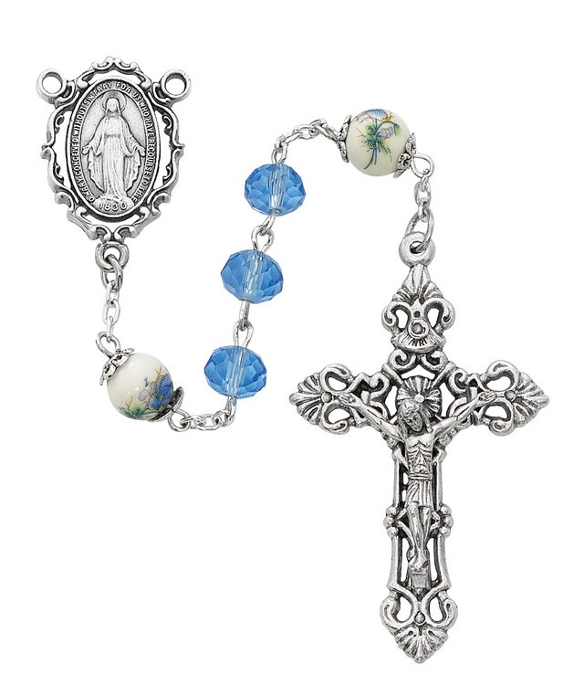 BLUE MIRACULOUS CERAMIC ROSARY 8MM