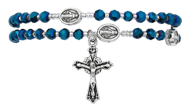 BLUE MIRACULOUS TWIST ROSARY BRACELET