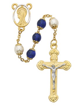 BLUE/PEARL CAPPED ROSARY