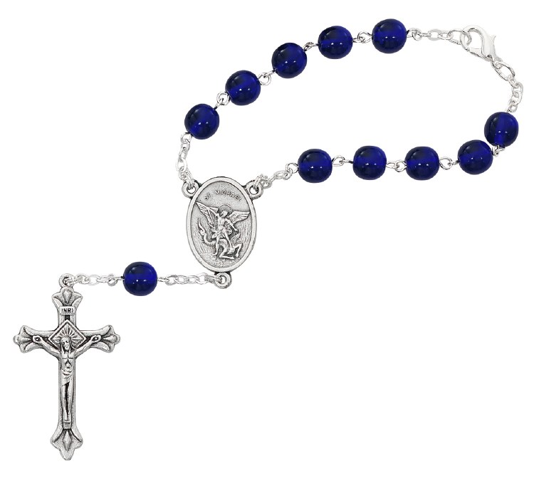 BLUE ST MICHAEL AUTO ROSARY