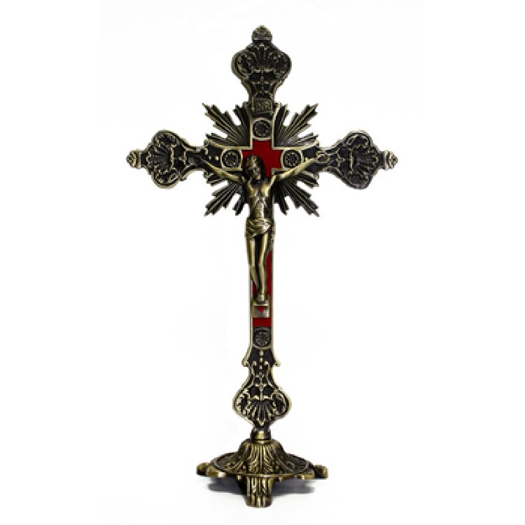 CRUCIFIX WITH BASE BRONZE 12"