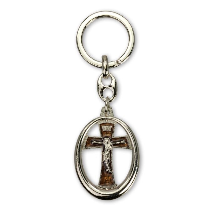 CRUCIFIX KEY CHAIN W/ BROWN EPOXY