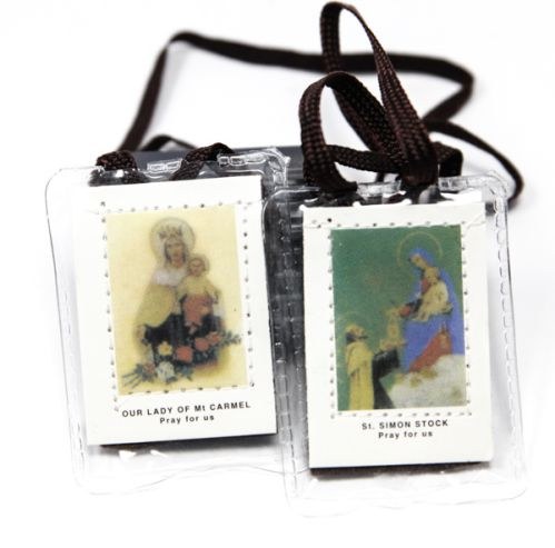 BROWN SCAPULAR BROWN CORD PLASTIC COVER