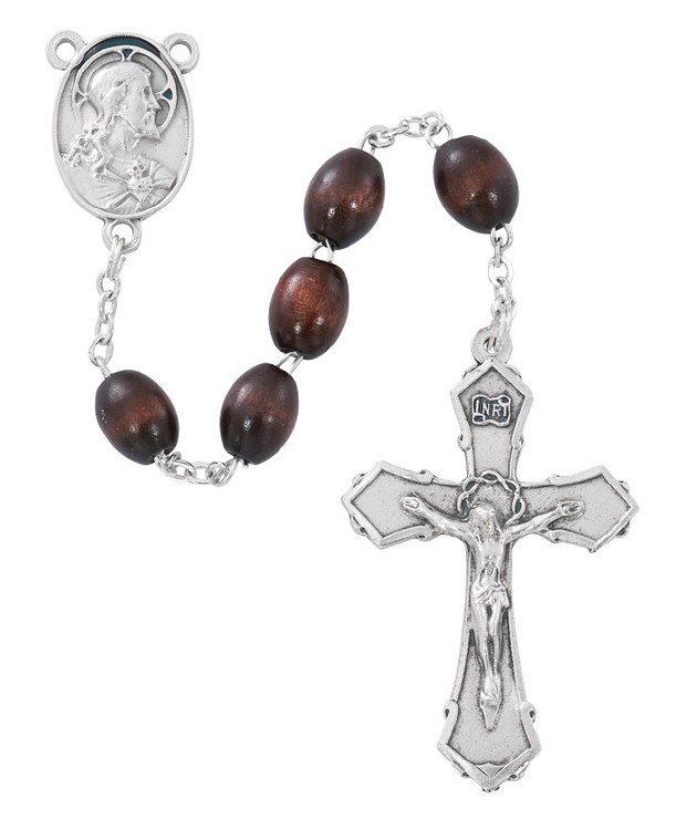 BROWN WOOD ROSARY 6X8MM