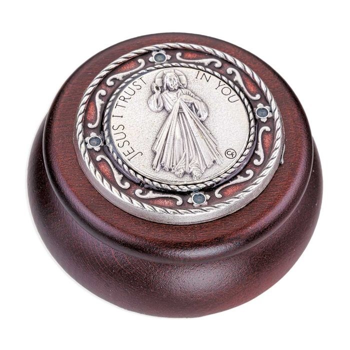 DIVINE MERCY ROUND WOODEN KEEPSAKE