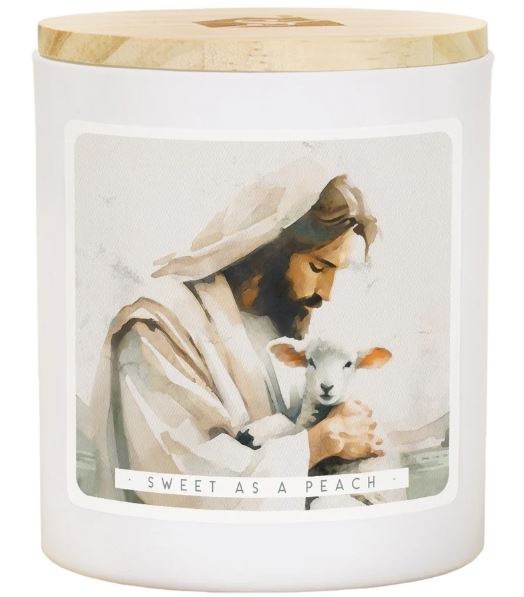 PEACH JESUS WITH LAMB CANDLE