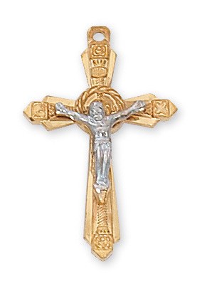 GOLD OVER STERLING CRUCIFIX TWO TONE