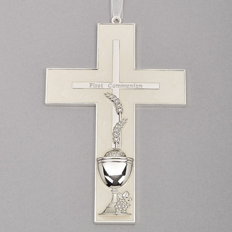 COMMUNION WALL CROSS WITH WHEAT &amp; CHALICE