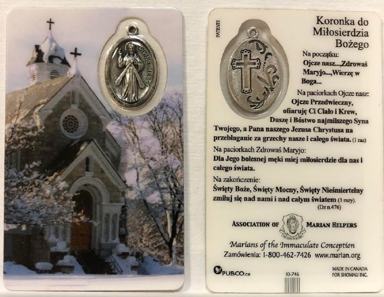 POLISH PRAYER CARD WITH MEDAL - Divine Mercy Gift Shop