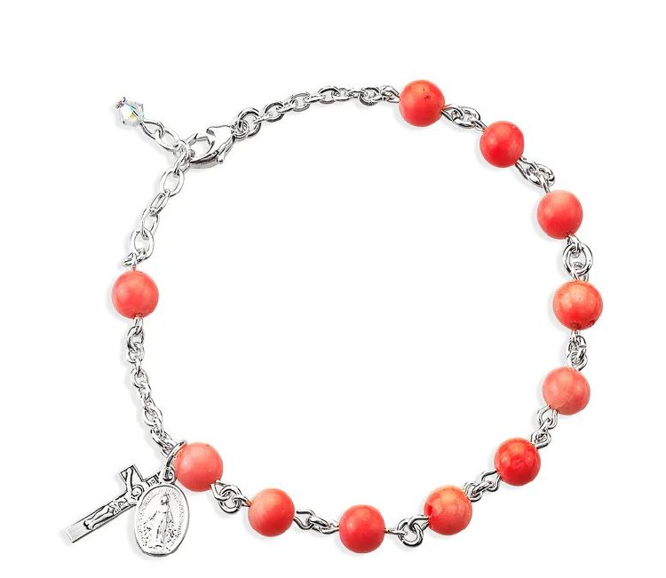 CORAL BAMBOO BEAD ROSARY BRACELET