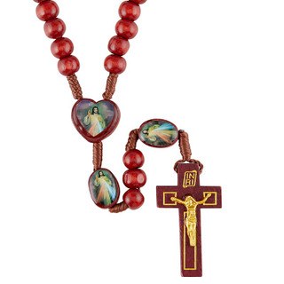 DIVINE MERCY WOOD BEAD ROSARY BOXED