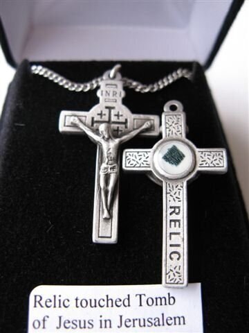 PEWTER CRUCIFIX WITH RELIC