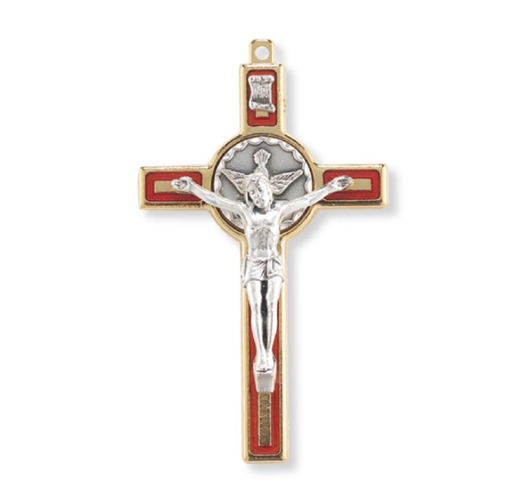 GOLD AND RED HOLY SPIRIT 3&quot; CRUCIFIX