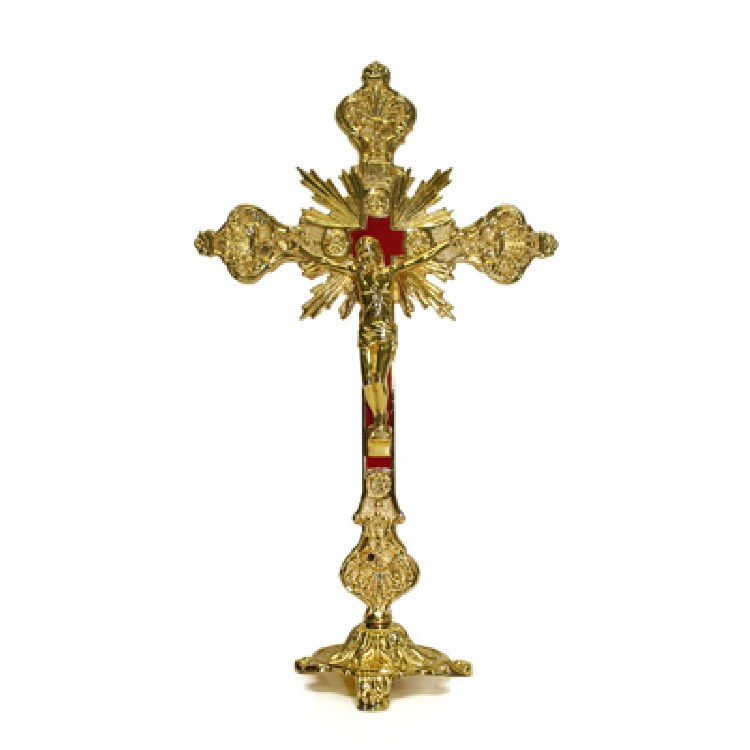 CRUCIFIX WITH BASE GOLD 9&quot;