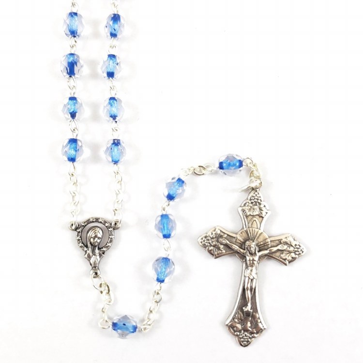 CRYSTAL AND BLUE ROSARY
