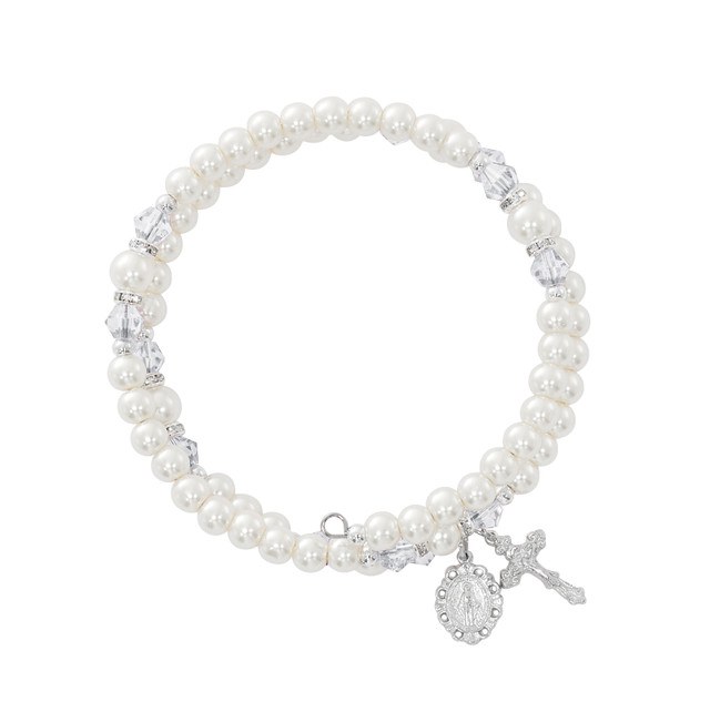 CRYSTAL AND PEARL ROSARY BRACELET