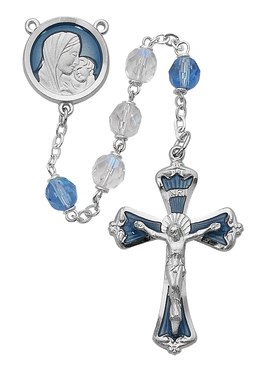 CRYSTAL ROSARY WITH  BLUE OUR FATHER BEADS