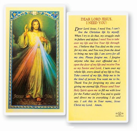 DEAR LORD JESUS I NEED YOU PRAYERCARD