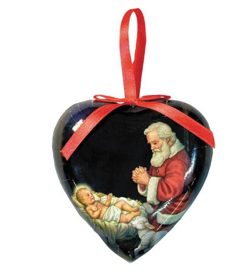 ADORING SANTA HEART SHAPED DECOUPAGE ORNAMENT