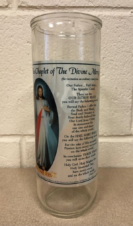 DIVINE MERCY GLASS GLOBE CANDLE HOLDER