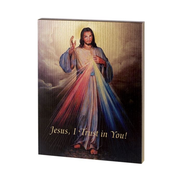 DIVINE MERCY GOLD EMBOSSED WOOD PLAQUE